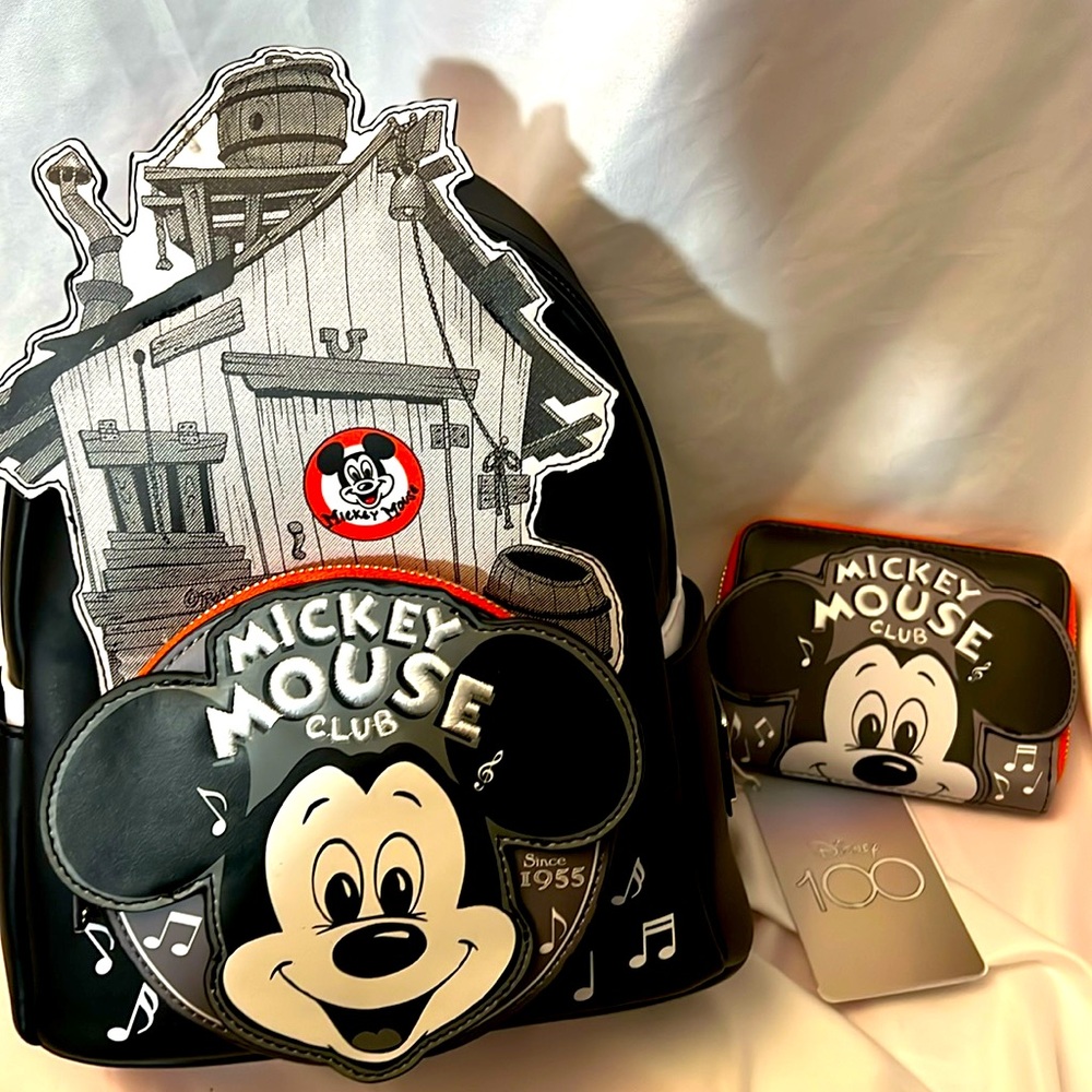 Loungefly 100th Mickey Mouse Club, mini backpack & matching wallet NWT